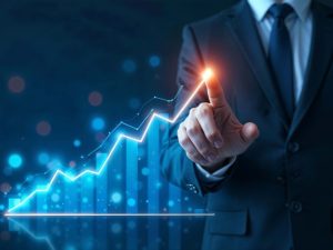 A conceptual graphic of a rising arrow and coins, symbolising continuous business growth and a strong return on investment.